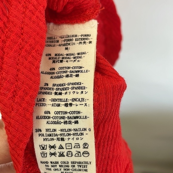 Free People XS St James Red Puff Sleeve Tee top blouse - Picture 13 of 13